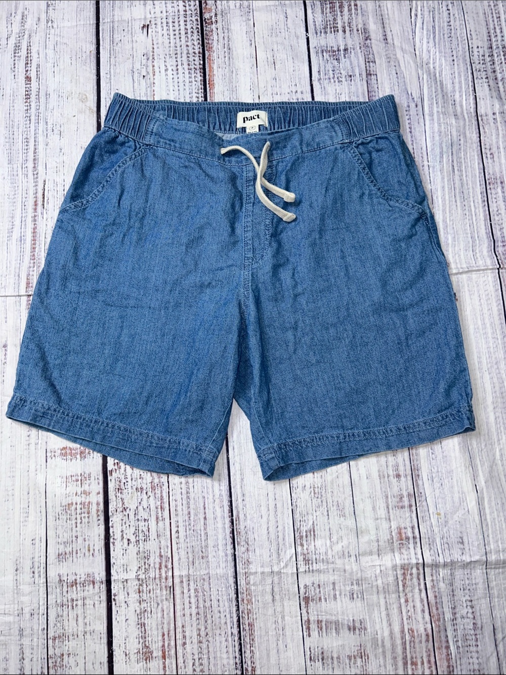 Pact Men's Chambray Blue Drawstring Jean Shorts